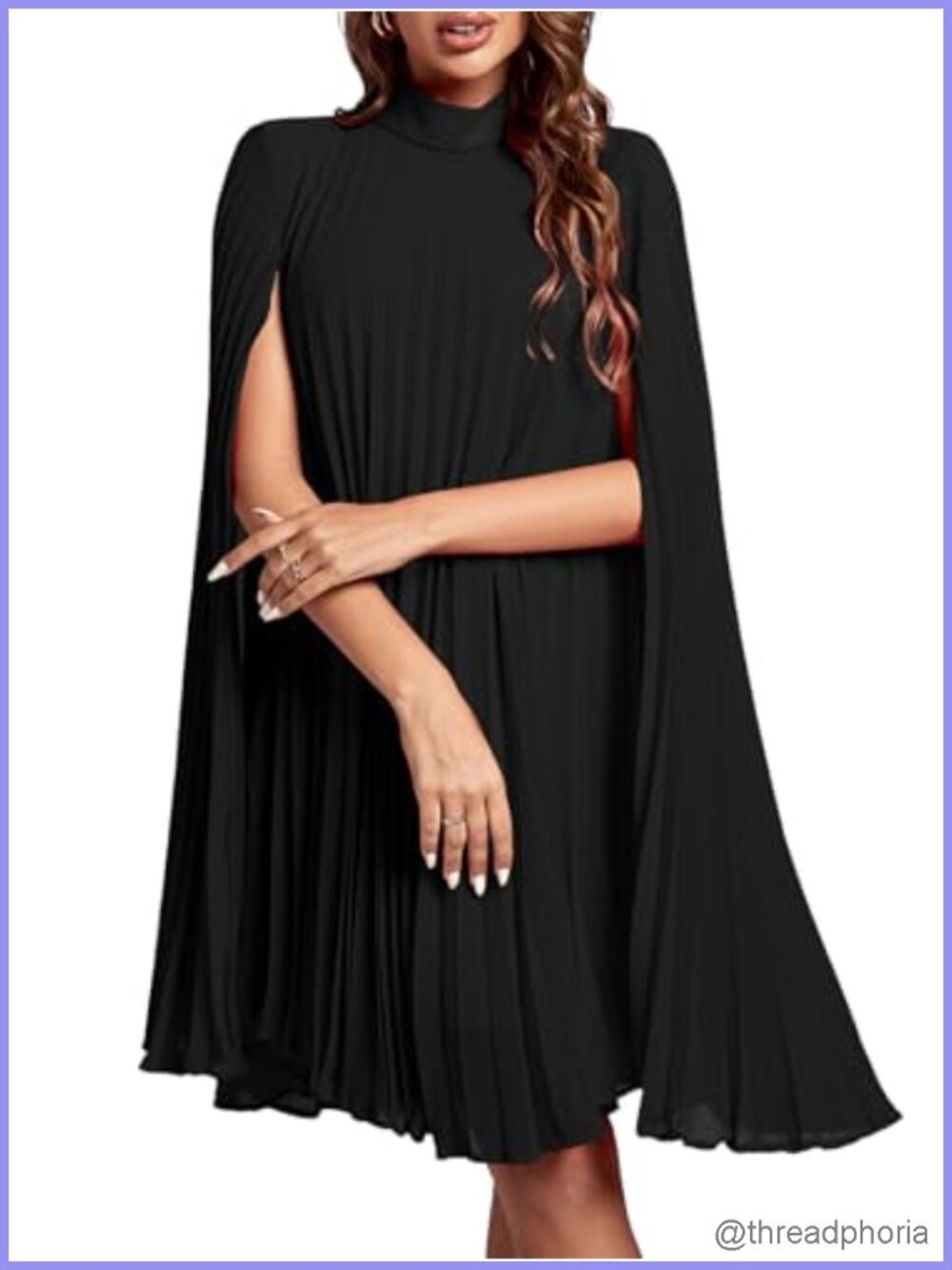 Mock Neck Pleated Midi Dress Long Sleeve Keyhole Back Flowy Party